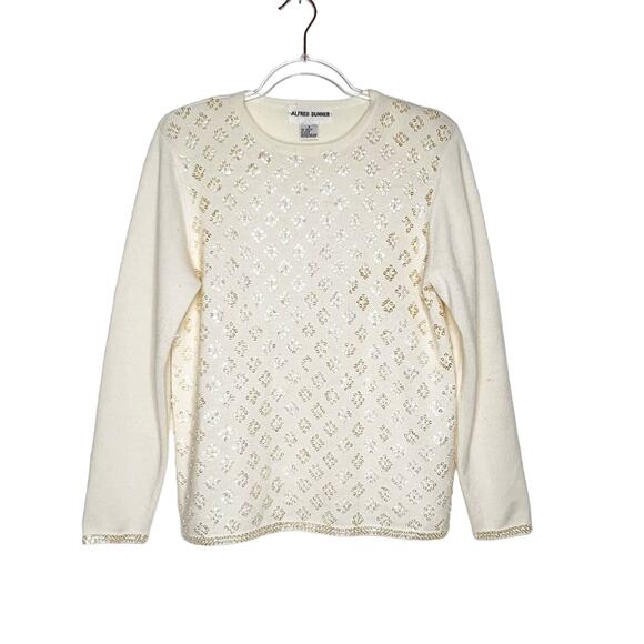 ALFRED DUNNER Vintage Sequin Embellished Long Sleeve Sweater Knit Cream Size S - Picture 4 of 8